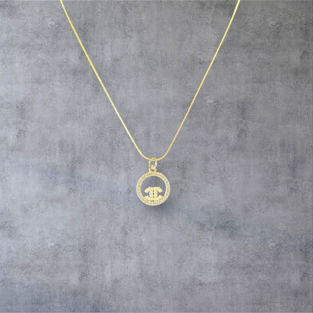 Upcycled Gold Pendant Necklace with Rhinestones and Pearls
